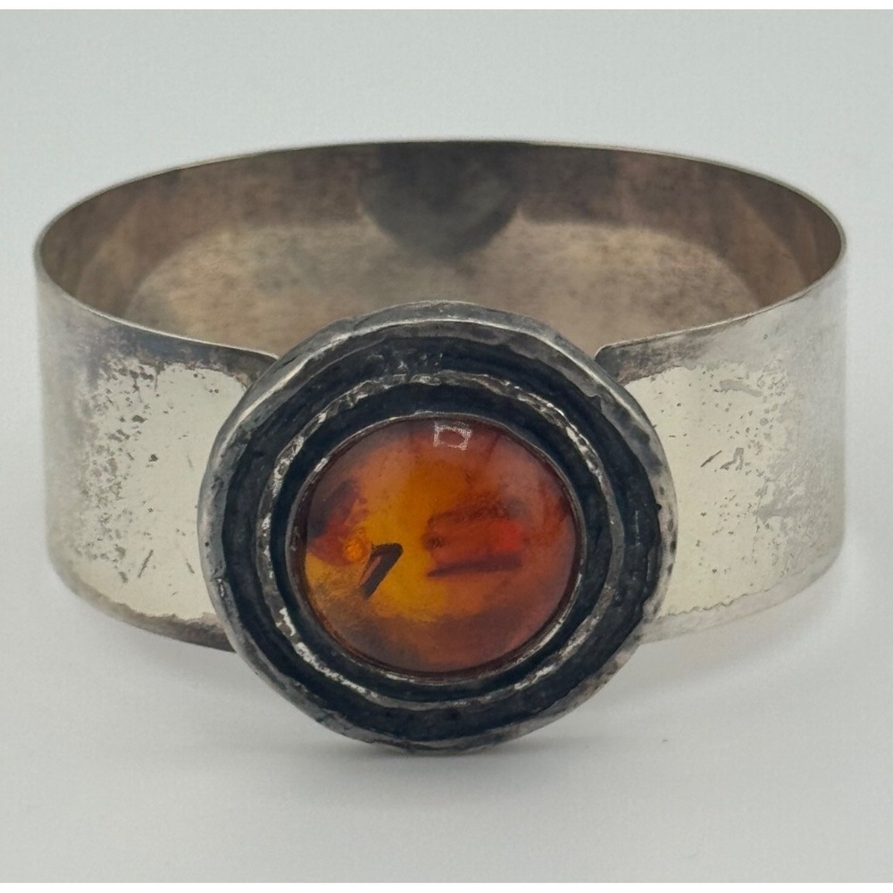 Vintage Sterling Silver Modernist Amber Bracelet Theodor Klotz Teka Germany